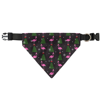 Pink Christmas Flamingo Pattern Print Over The Collar Dog Bandana