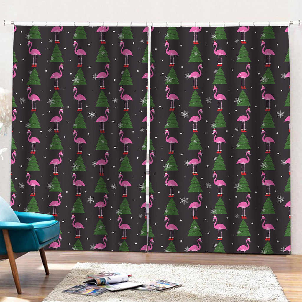 Pink Christmas Flamingo Pattern Print Pencil Pleat Curtains