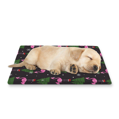 Pink Christmas Flamingo Pattern Print Pet Cooling Mat Cover
