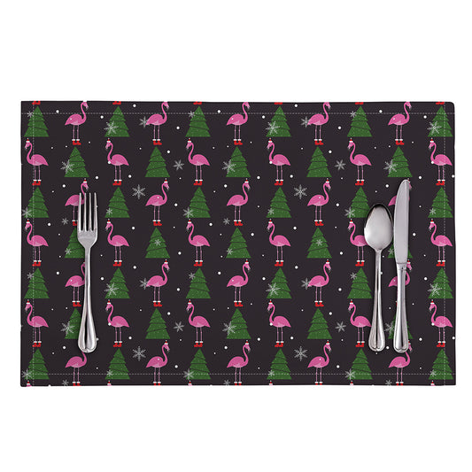 Pink Christmas Flamingo Pattern Print Placemat