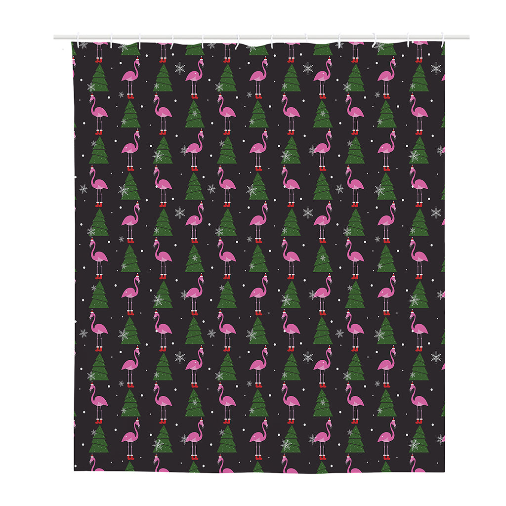 Pink Christmas Flamingo Pattern Print Polyester Shower Curtain