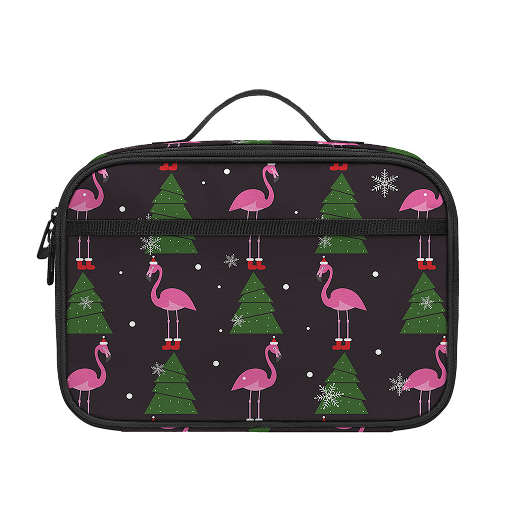 Pink Christmas Flamingo Pattern Print Portable Lunch Bag