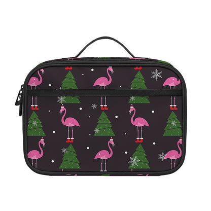 Pink Christmas Flamingo Pattern Print Portable Lunch Bag