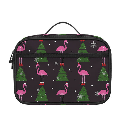 Pink Christmas Flamingo Pattern Print Portable Lunch Bag