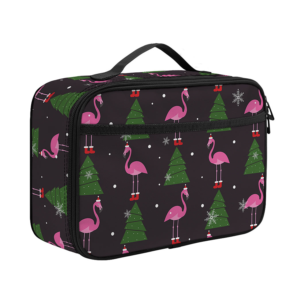 Pink Christmas Flamingo Pattern Print Portable Lunch Bag
