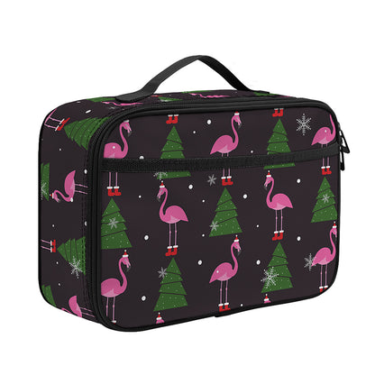 Pink Christmas Flamingo Pattern Print Portable Lunch Bag