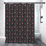 Pink Christmas Flamingo Pattern Print Premium Shower Curtain