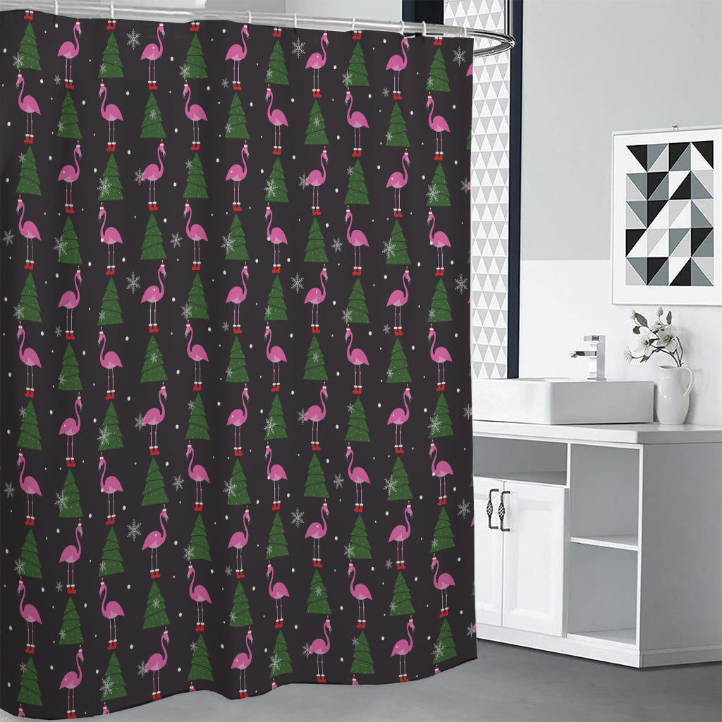 Pink Christmas Flamingo Pattern Print Premium Shower Curtain