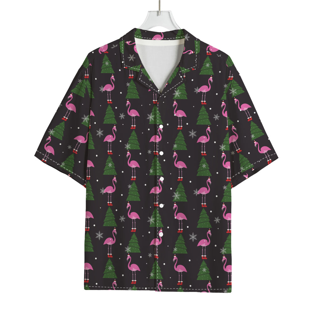 Pink Christmas Flamingo Pattern Print Rayon Hawaiian Shirt