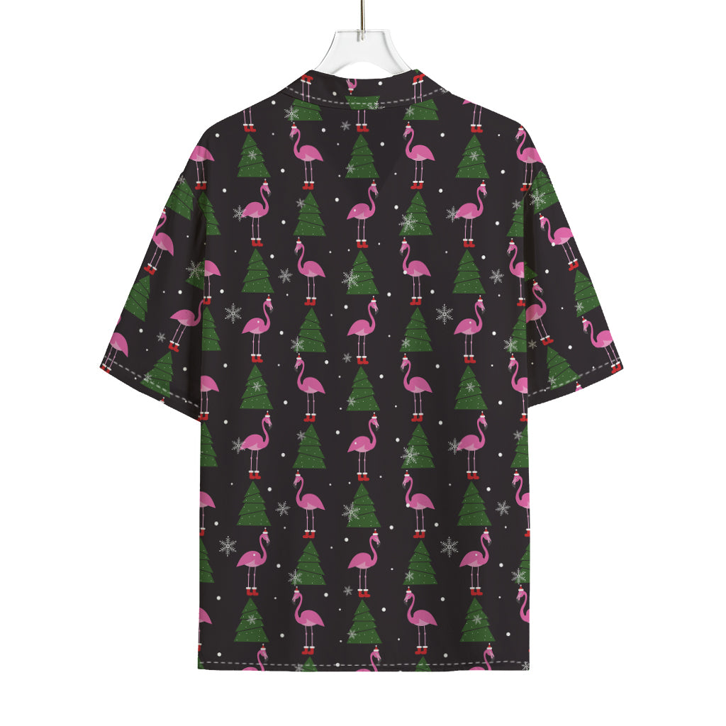 Pink Christmas Flamingo Pattern Print Rayon Hawaiian Shirt