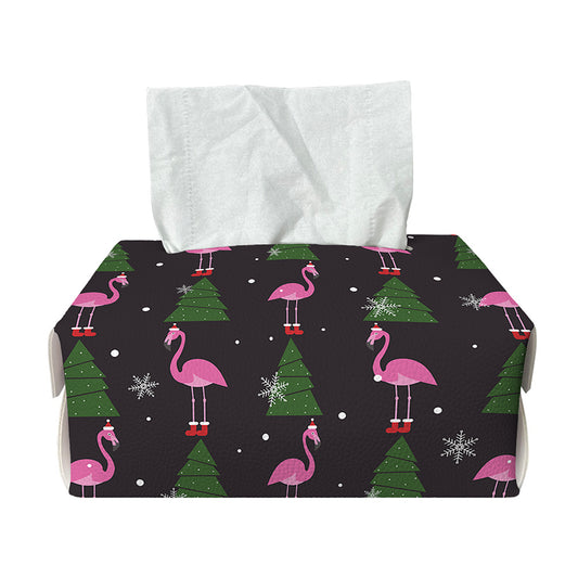 Pink Christmas Flamingo Pattern Print Rectangle Tissue Box Cover