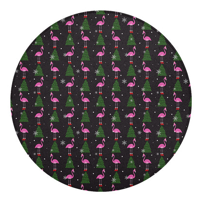 Pink Christmas Flamingo Pattern Print Round Blanket