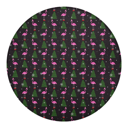 Pink Christmas Flamingo Pattern Print Round Blanket