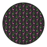 Pink Christmas Flamingo Pattern Print Round Floor Mat