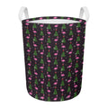 Pink Christmas Flamingo Pattern Print Round Laundry Basket