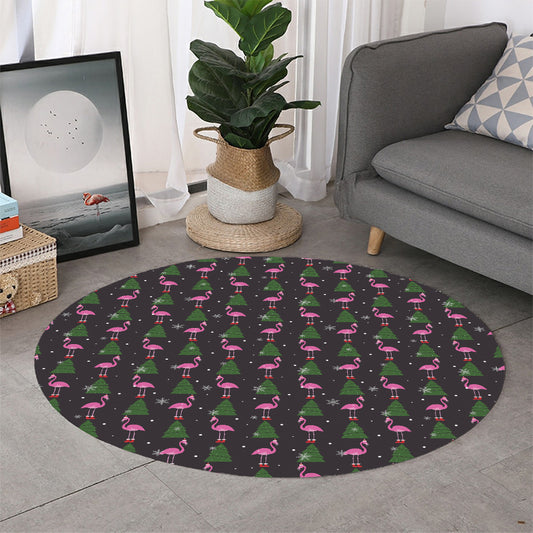 Pink Christmas Flamingo Pattern Print Round Rug