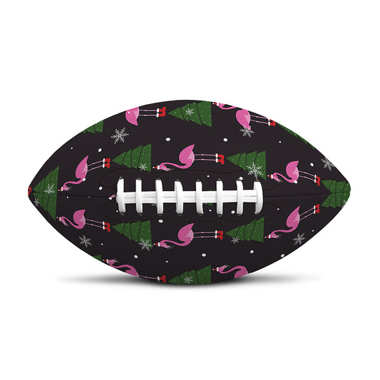 Pink Christmas Flamingo Pattern Print Rugby Ball