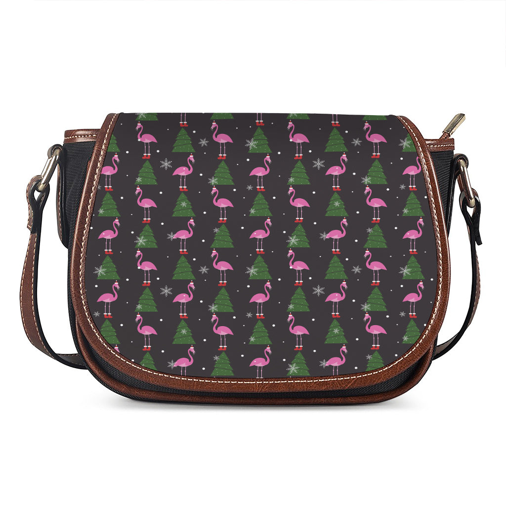 Pink Christmas Flamingo Pattern Print Saddle Bag