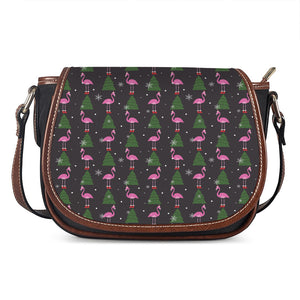 Pink Christmas Flamingo Pattern Print Saddle Bag