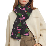 Pink Christmas Flamingo Pattern Print Scarf