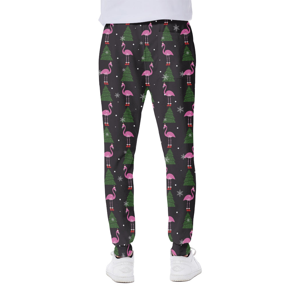 Pink Christmas Flamingo Pattern Print Scuba Joggers