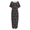 Pink Christmas Flamingo Pattern Print Short Sleeve Long Nightdress