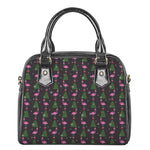 Pink Christmas Flamingo Pattern Print Shoulder Handbag