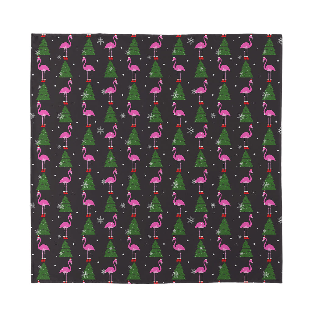 Pink Christmas Flamingo Pattern Print Silk Bandana