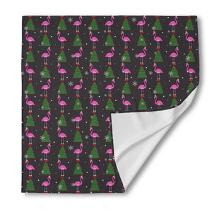 Pink Christmas Flamingo Pattern Print Silk Bandana