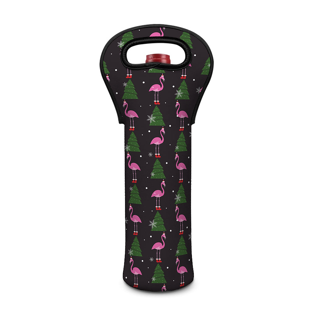 Pink Christmas Flamingo Pattern Print Single Neoprene Wine Tote