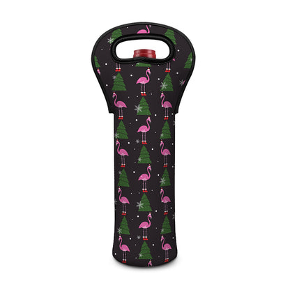 Pink Christmas Flamingo Pattern Print Single Neoprene Wine Tote