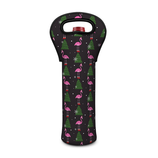 Pink Christmas Flamingo Pattern Print Single Neoprene Wine Tote