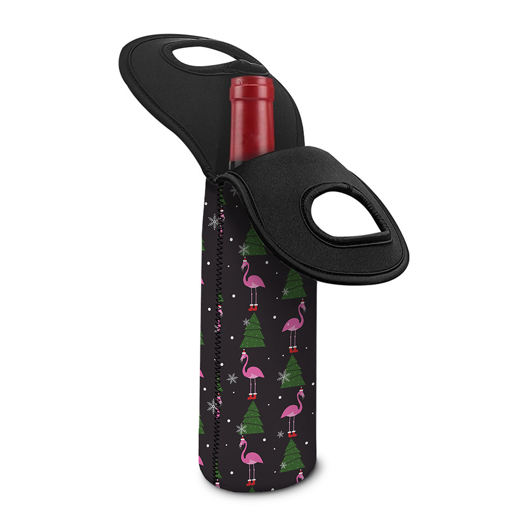 Pink Christmas Flamingo Pattern Print Single Neoprene Wine Tote