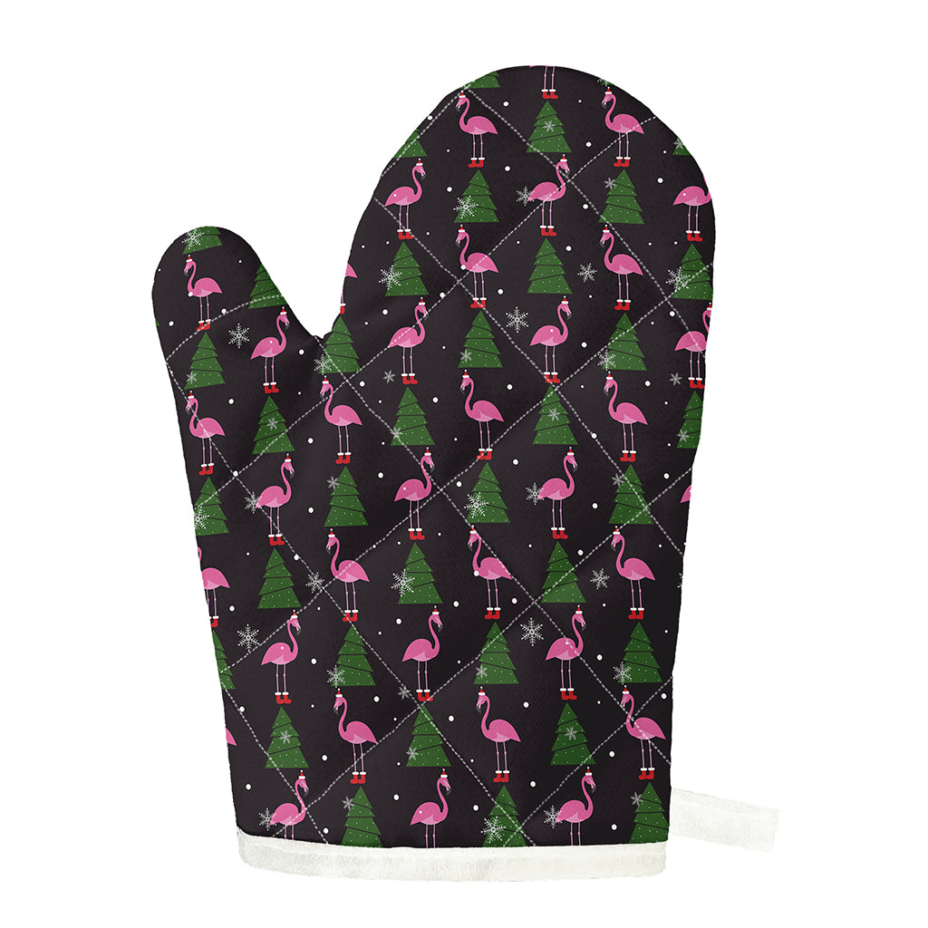 Pink Christmas Flamingo Pattern Print Single Oven Mitt