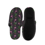 Pink Christmas Flamingo Pattern Print Slippers