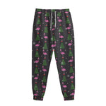 Pink Christmas Flamingo Pattern Print Sweatpants