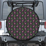 Pink Christmas Flamingo Pattern Print Tire Cover