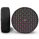 Pink Christmas Flamingo Pattern Print Tire Cover With Camera Hole