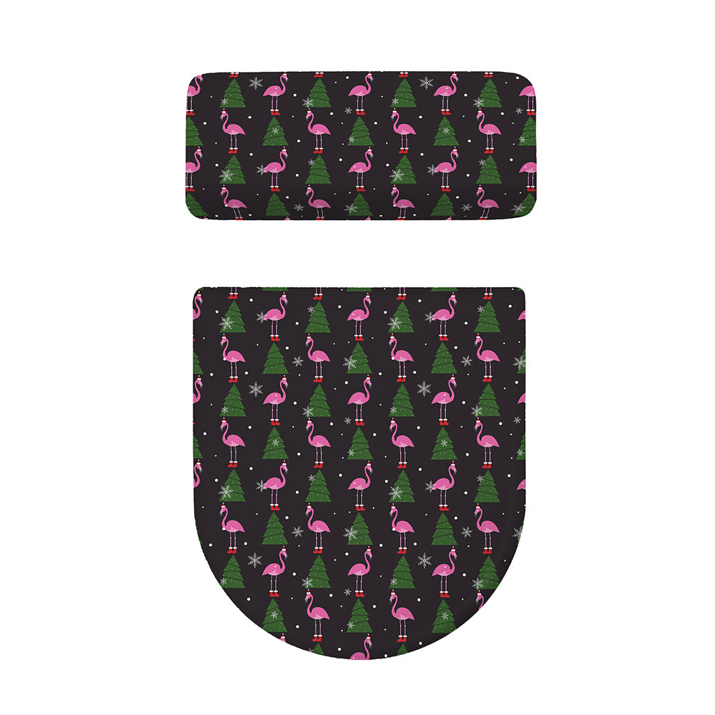 Pink Christmas Flamingo Pattern Print Toilet Lid And Tank Cover Set