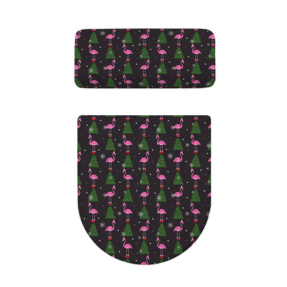 Pink Christmas Flamingo Pattern Print Toilet Lid And Tank Cover Set