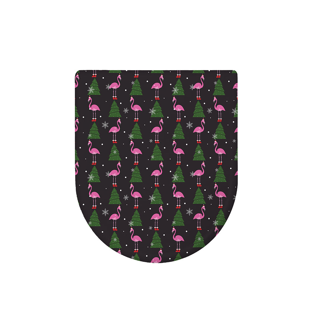 Pink Christmas Flamingo Pattern Print Toilet Lid Cover