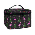 Pink Christmas Flamingo Pattern Print Travel Makeup Bag