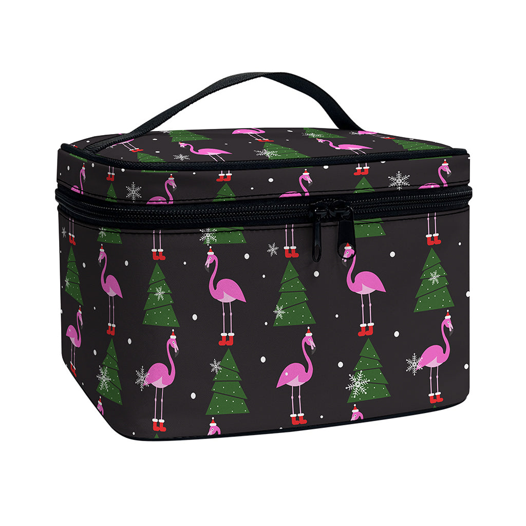Pink Christmas Flamingo Pattern Print Travel Makeup Bag