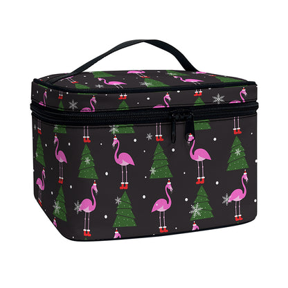Pink Christmas Flamingo Pattern Print Travel Makeup Bag