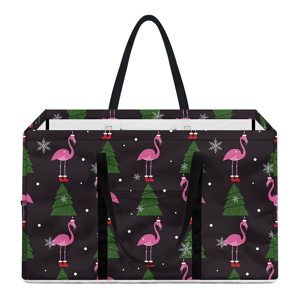 Pink Christmas Flamingo Pattern Print Utility Tote Bag