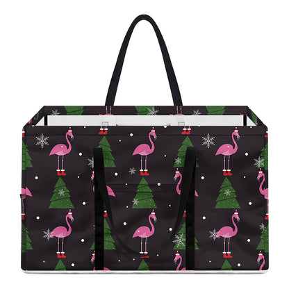 Pink Christmas Flamingo Pattern Print Utility Tote Bag