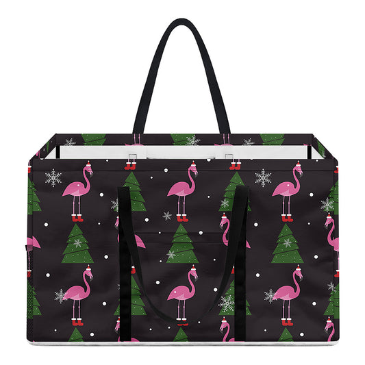 Pink Christmas Flamingo Pattern Print Utility Tote Bag