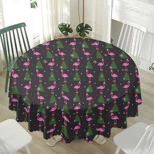 Pink Christmas Flamingo Pattern Print Waterproof Round Tablecloth