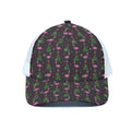 Pink Christmas Flamingo Pattern Print White Mesh Trucker Hat