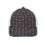 Pink Christmas Flamingo Pattern Print White Mesh Trucker Cap